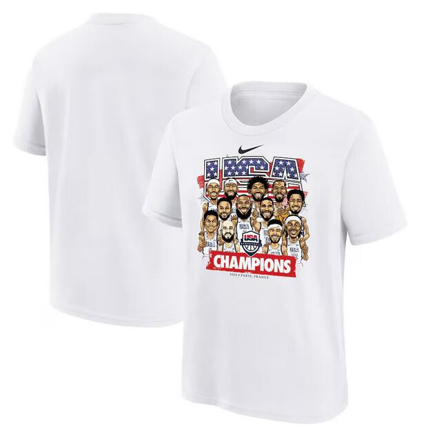 Men's USA Basketball White 2024 Summer Olympics Gold Medal Team Caricature T-Shirt(Run Small) Men's USA Basketball White 2024 Summer Olympics Gold Medal Team Caricature T-Shirt(Run Small)