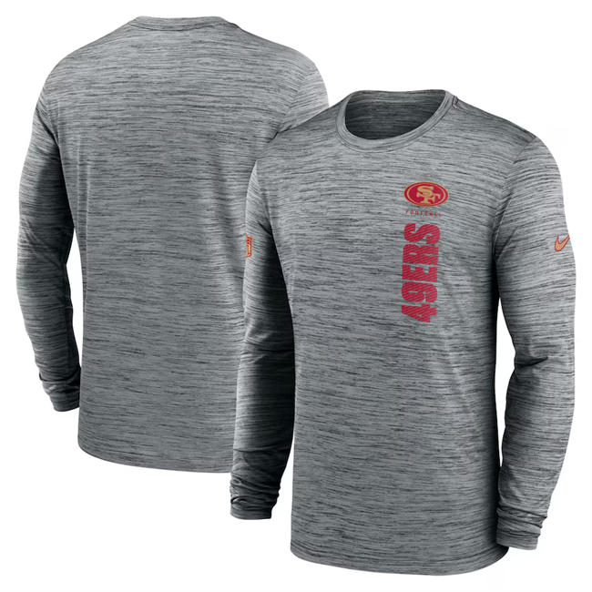 Men's San Francisco 49ers Grey 2024 Sideline Team Velocity Performance Long Sleeve T-Shirt Men's San Francisco 49ers Grey 2024 Sideline Team Velocity Performance Long Sleeve T-Shirt