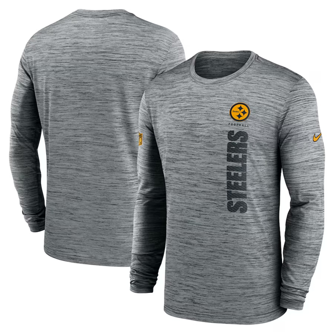 Men's Pittsburgh Steelers Grey 2024 Sideline Team Velocity Performance Long Sleeve T-Shirt Men's Pittsburgh Steelers Grey 2024 Sideline Team Velocity Performance Long Sleeve T-Shirt