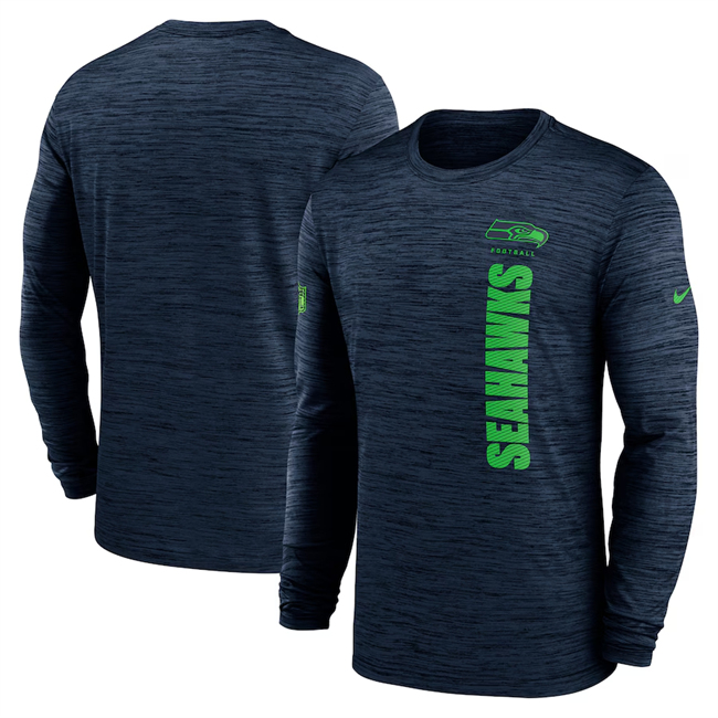 Men's Seattle Seahawks Navy 2024 Sideline Team Velocity Performance Long Sleeve T-Shirt Men's Seattle Seahawks Navy 2024 Sideline Team Velocity Performance Long Sleeve T-Shirt