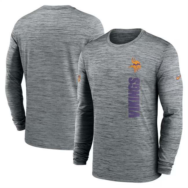 Men's Minnesota Vikings Grey 2024 Sideline Team Velocity Performance Long Sleeve T-Shirt Men's Minnesota Vikings Grey 2024 Sideline Team Velocity Performance Long Sleeve T-Shirt