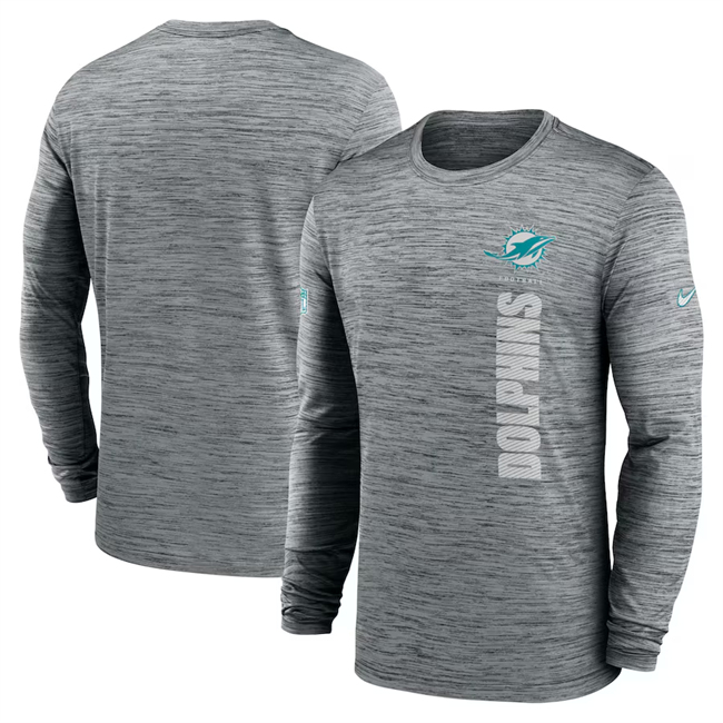 Men's Miami Dolphins Grey 2024 Sideline Team Velocity Performance Long Sleeve T-Shirt Men's Miami Dolphins Grey 2024 Sideline Team Velocity Performance Long Sleeve T-Shirt