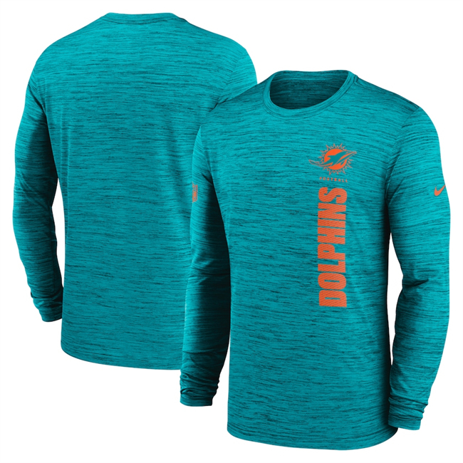 Men's Miami Dolphins Aqua 2024 Sideline Team Velocity Performance Long Sleeve T-Shirt Men's Miami Dolphins Aqua 2024 Sideline Team Velocity Performance Long Sleeve T-Shirt