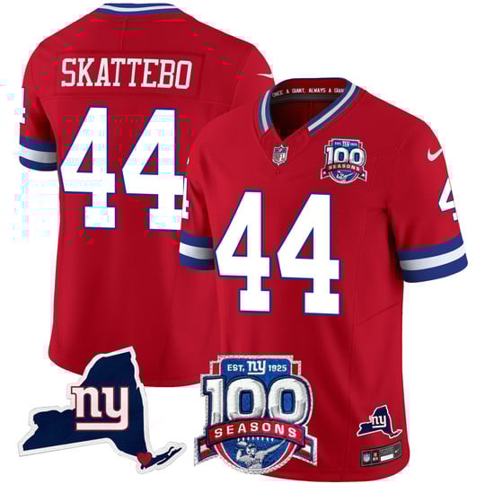 Men's New York Giants #44 Cam Skattebo 2025 Draft Red 100th Season & State Patch Vapor F.U.S.E. Limited Stitched NFL Classic Jersey Men's New York Giants #44 Cam Skattebo 2025 Draft Red 100th Season & State Patch Vapor F.U.S.E. Limited Stitched NFL Classic Jersey