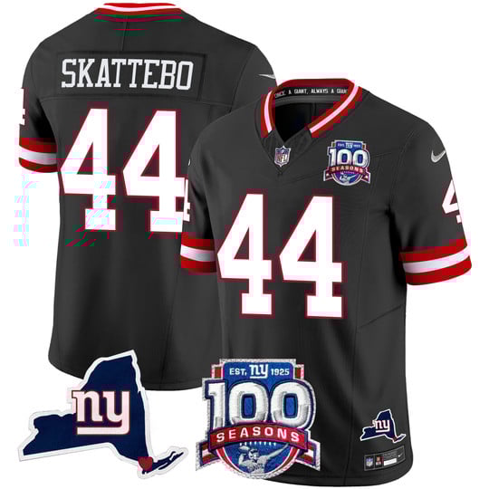 Men's New York Giants #44 Cam Skattebo 2025 Draft Black 100th Season & State Patch Vapor F.U.S.E. Limited Stitched NFL Classic Jersey Men's New York Giants #44 Cam Skattebo 2025 Draft Black 100th Season & State Patch Vapor F.U.S.E. Limited Stitched NFL Classic Jersey