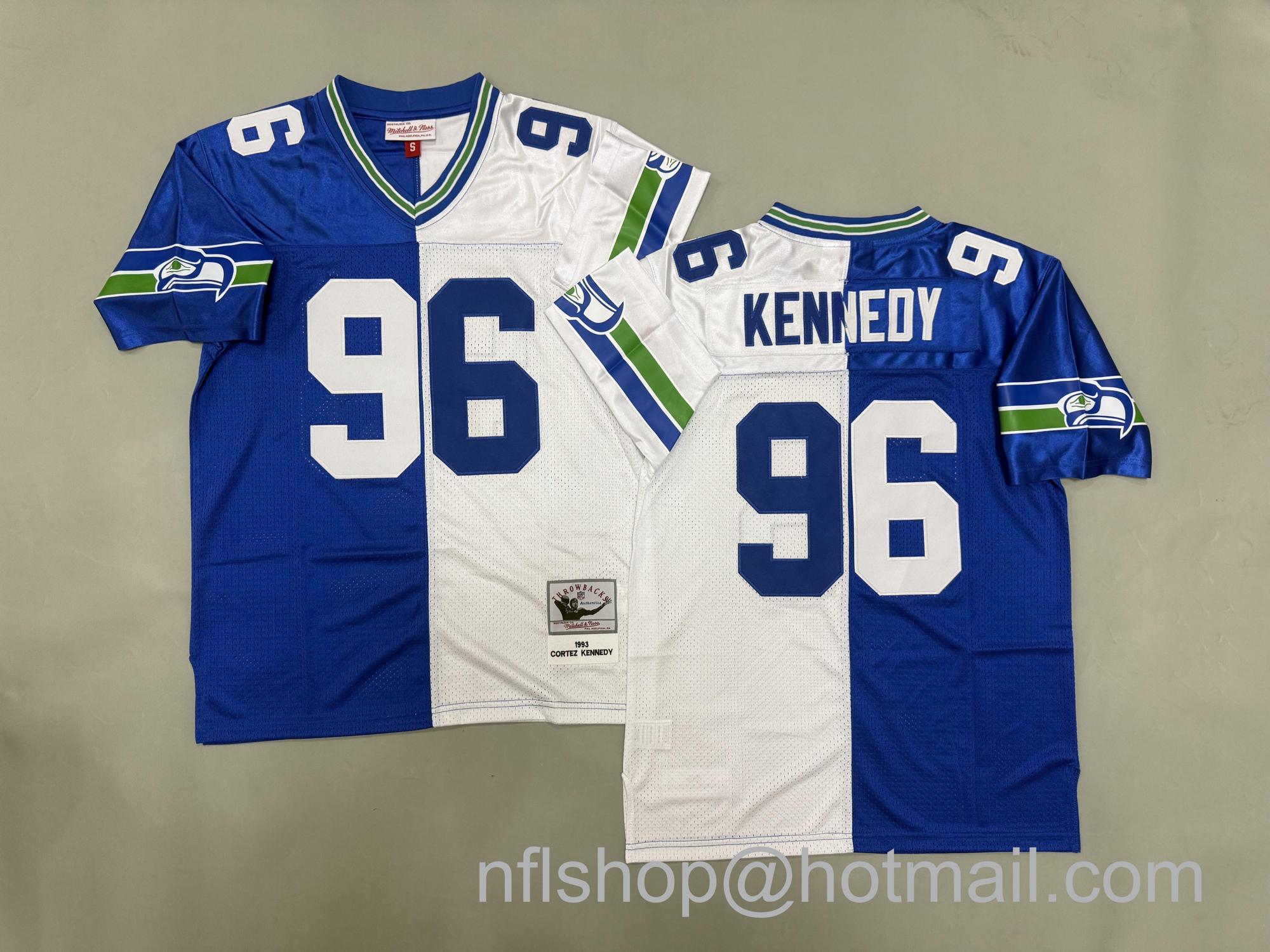 Men's Seattle Seahawks #96 Cortez Kennedy Split 1993 Mitchell & Ness Jersey