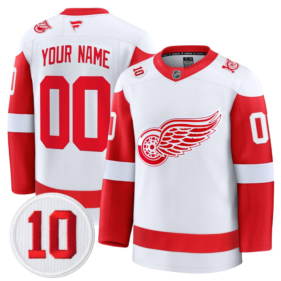 Men's Detroit Red Wings Custom White With #10 Alex Delvecchio Honoring Patch Premium Stitched Hockey Jersey