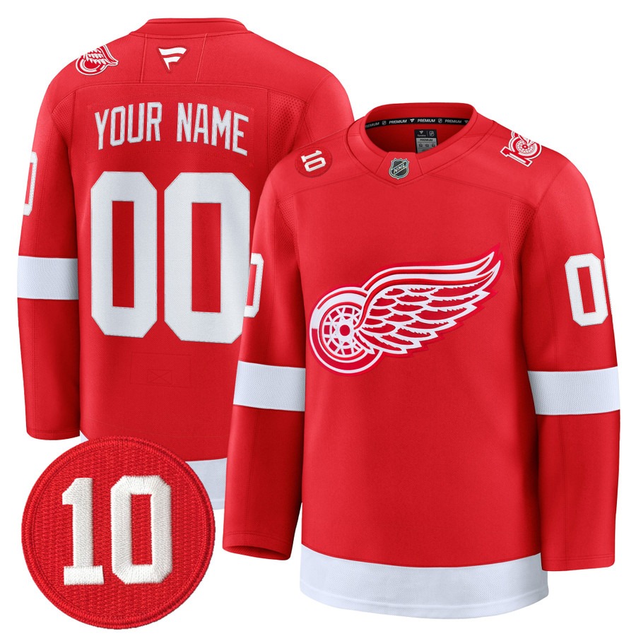 Men's Detroit Red Wings Custom Red With #10 Alex Delvecchio Honoring Patch Premium Stitched Hockey Jersey