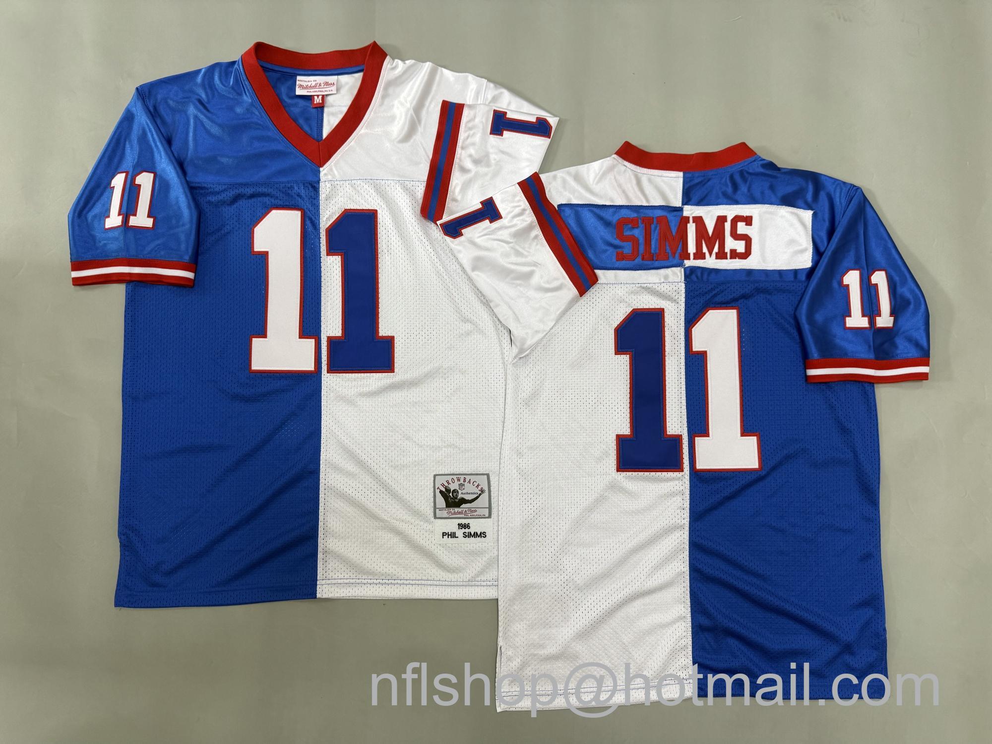 Men's New York Giants #11 Phil Simms Split Throwback Stitched Jersey