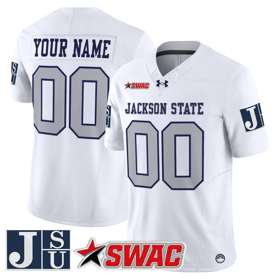 Men's Jackson State University Tigers Custom White Limited 2025 Vapor F.U.S.E. Stitched Football Jersey