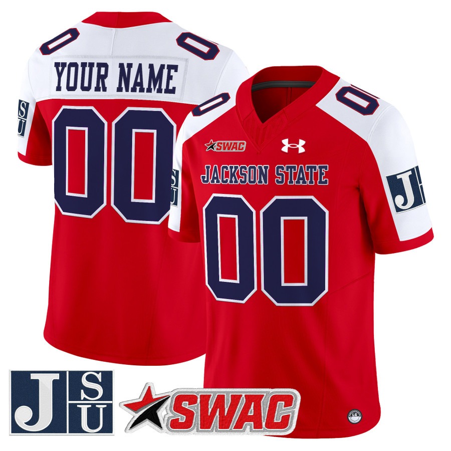 Men's JSU football Tigers Custom Red White 2025 Vapor F.U.S.E. Limited Stitched Jersey