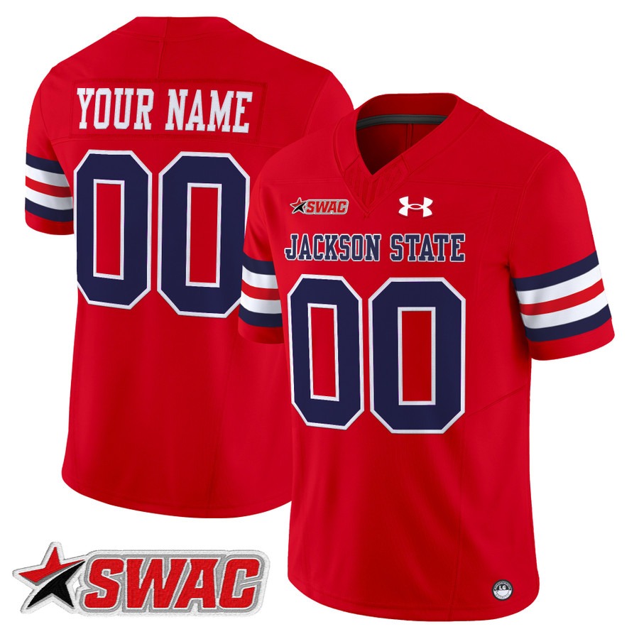 Men's Jackson State Tigers Football Custom Red 2025 Vapor Limited Stitched Jersey