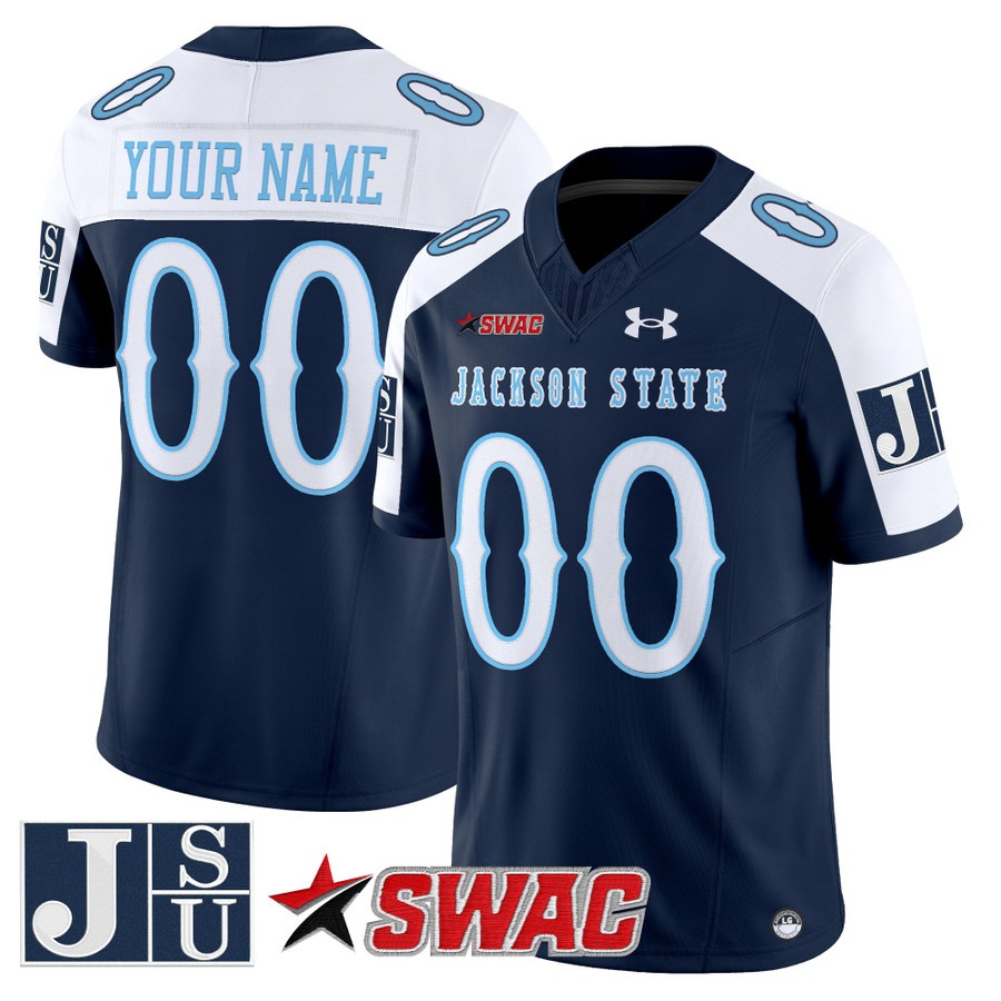 Men's Jackson State Tigers Custom 2025 Vapor F.U.S.E. Limited Stitched Football Jersey Navy Alternate
