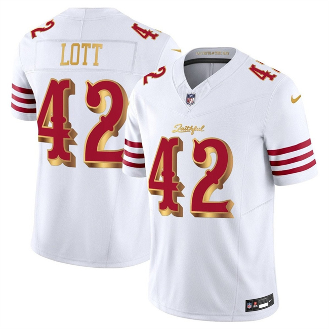 Men's San Francisco 49ers #42 Ronnie Lott White Gold 2025 F.U.S.E. “Rivalries” Vapor Limited Stitched Football Jersey
