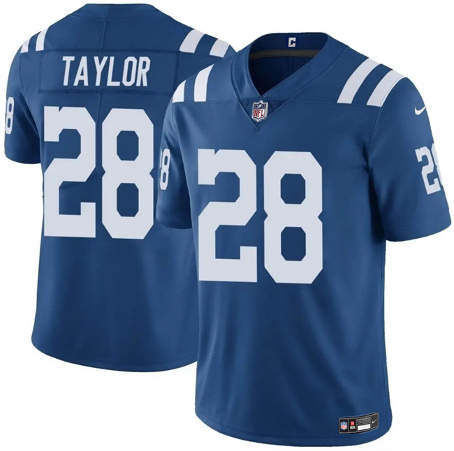 Men's Indianapolis Colts #28 Jonathan Taylor Blue Vapor Limited Stitched Football Jersey