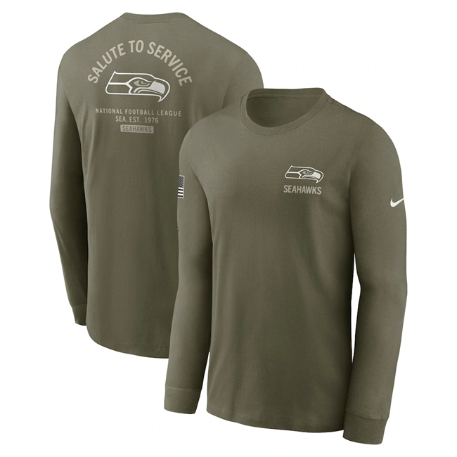 Men's Seattle Seahawks Olive 2025 Salute to Service Sideline Long Sleeve T-Shirt Men's Seattle Seahawks Olive 2025 Salute to Service Sideline Long Sleeve T-Shirt