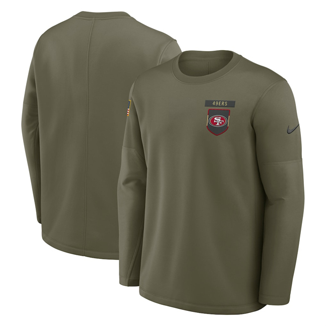 Men's San Francisco 49ers Olive 2025 Salute to Service Sideline Coaches Therma-FIT Long Sleeve Shirt Men's San Francisco 49ers Olive 2025 Salute to Service Sideline Coaches Therma-FIT Long Sleeve Shirt