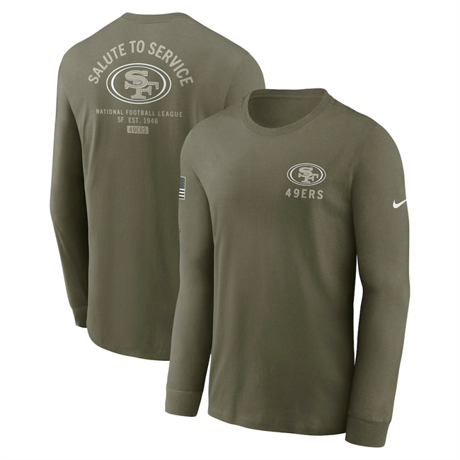 Men's San Francisco 49ers Olive 2025 Salute to Service Sideline Long Sleeve T-Shirt Men's San Francisco 49ers Olive 2025 Salute to Service Sideline Long Sleeve T-Shirt