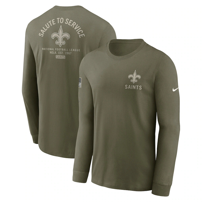 Men's New Orleans Saints Olive 2025 Salute to Service Sideline Long Sleeve T-Shirt Men's New Orleans Saints Olive 2025 Salute to Service Sideline Long Sleeve T-Shirt