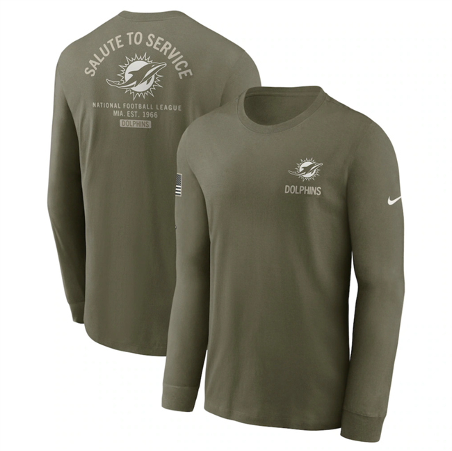 Men's Miami Dolphins Olive 2025 Salute to Service Sideline Long Sleeve T-Shirt Men's Miami Dolphins Olive 2025 Salute to Service Sideline Long Sleeve T-Shirt