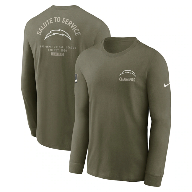 Men's Los Angeles Chargers Olive 2025 Salute to Service Sideline Long Sleeve T-Shirt Men's Los Angeles Chargers Olive 2025 Salute to Service Sideline Long Sleeve T-Shirt