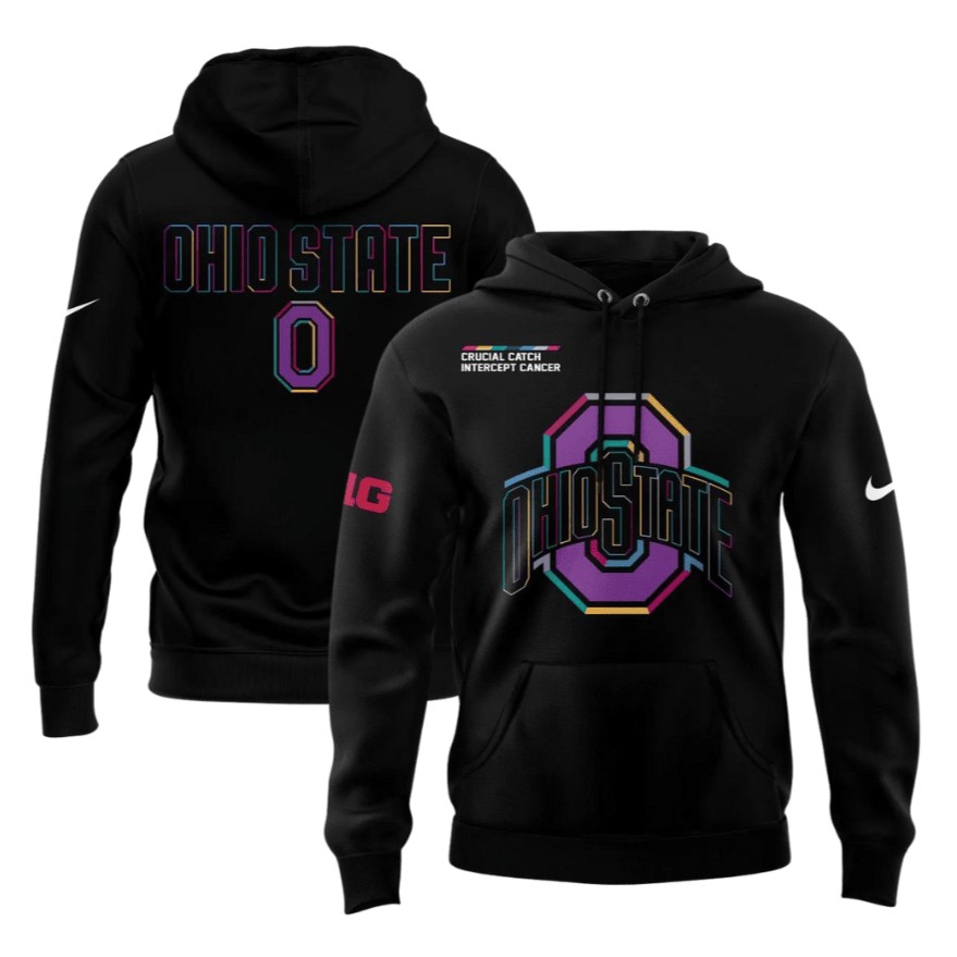 Men's Nike Ohio State Buckeyes Crucial Catch Intercept Cancer 2025 Stitched Hoodie Black