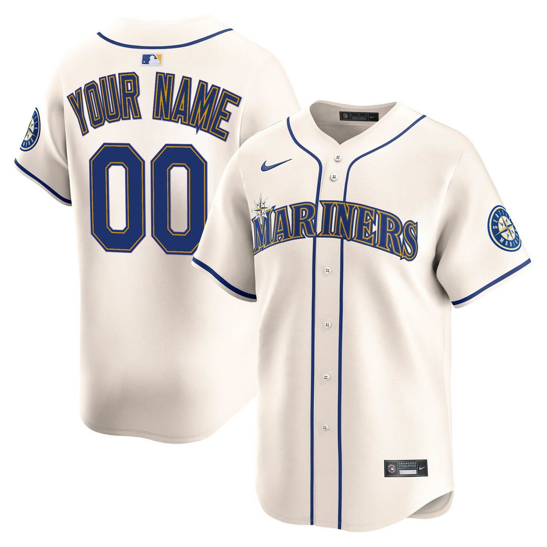 Men's Seattle Mariners Custom Cream 2025 Vapor Premier Limited Stitched Baseball Jersey Men's Seattle Mariners Custom Cream 2025 Vapor Premier Limited Stitched Baseball Jersey