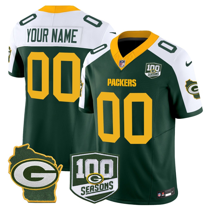 Men's Green Bay Packers Custom Alternate F.U.S.E. 100th Season & Home Patch Vapor Limited Stitched Jersey