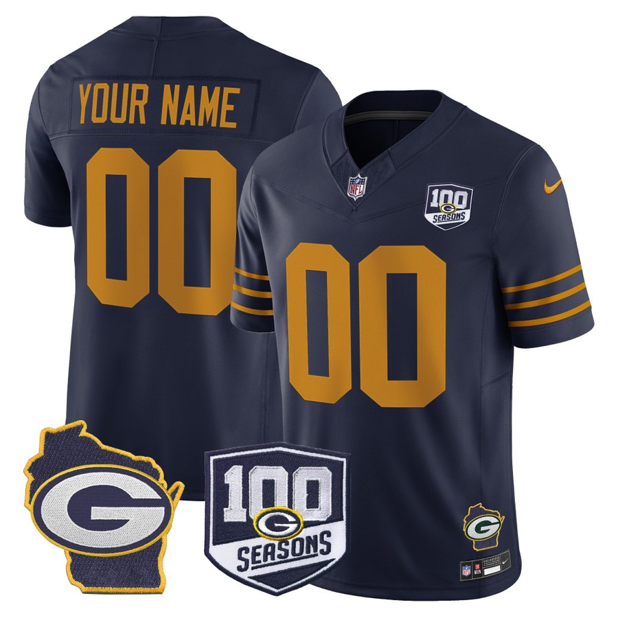 Men's Green Bay Packers Custom Navy F.U.S.E. 100th Season & Home Patch Vapor Limited Stitched Jersey