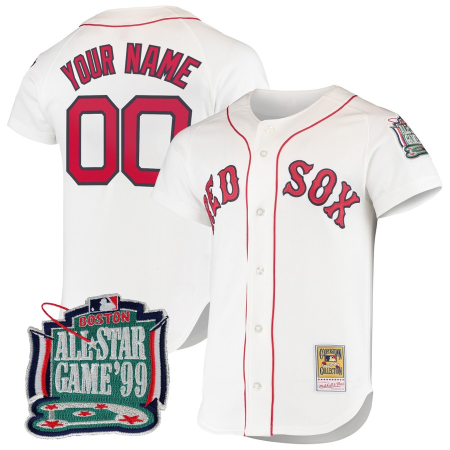 Men's Boston Red Sox Custom White Throwback Cooperstown Collection Stitched Baseball Jersey All Star 99 Patch Men's Boston Red Sox Custom White Throwback Cooperstown Collection Stitched Baseball Jersey All Star 99 Patch