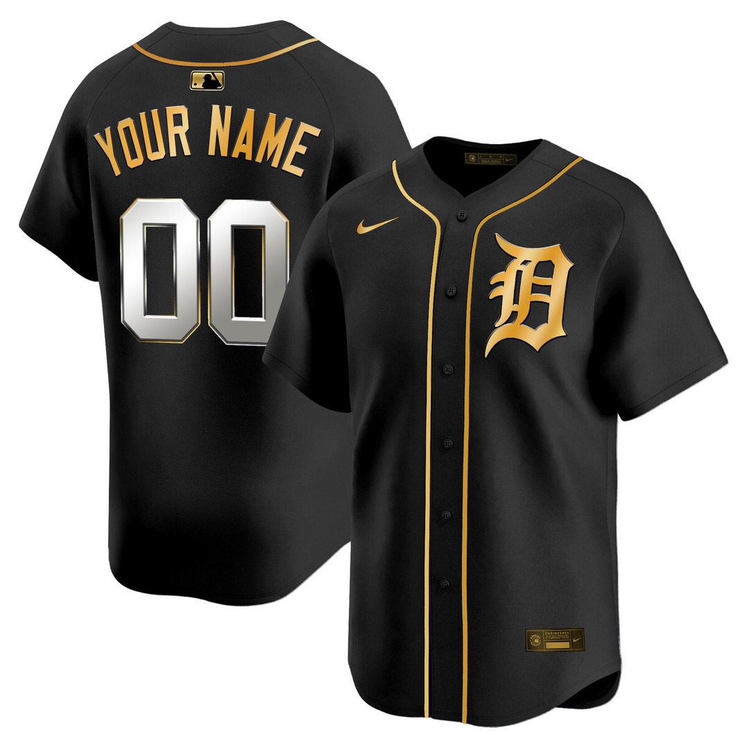 Men's Detroit Tigers Custom Black Gold 2025 Vapor Premier Limited Stitched Baseball Jersey Men's Detroit Tigers Custom Black Gold 2025 Vapor Premier Limited Stitched Baseball Jersey