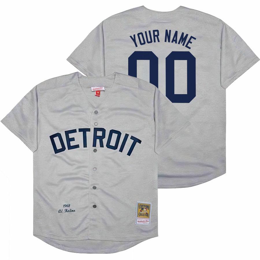 Men's Detroit Tigers Custom Grey 1968 Throwback Stitched Baseball Jersey - Cooperstown Collection Men's Detroit Tigers Custom Grey 1968 Throwback Stitched Baseball Jersey - Cooperstown Collection