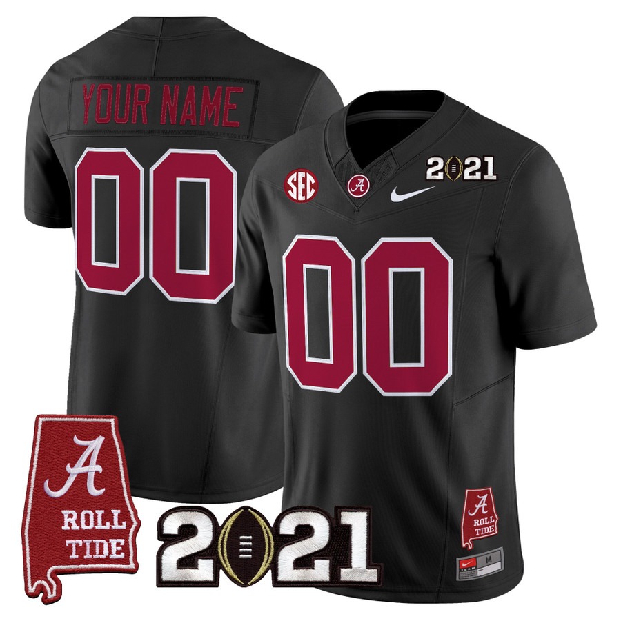 Men's Alabama Crimson Tide Custom Black F.U.S.E. With 2021 CFP National Championship & Alabama Map Patch Vapor Limited Stitched Football Jersey Men's Alabama Crimson Tide Custom Black F.U.S.E. With 2021 CFP National Championship & Alabama Map Patch Vapor Limited Stitched Football Jersey