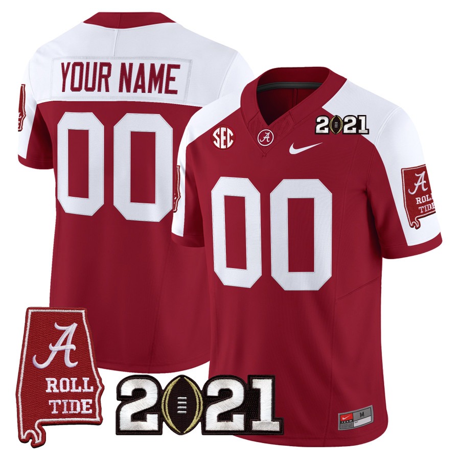 Men's Alabama Crimson Tide Custom Crimson Alternate F.U.S.E. With 2021 CFP National Championship & Alabama Map Patch Vapor Limited Stitched Football Jersey Men's Alabama Crimson Tide Custom Crimson Alternate F.U.S.E. With 2021 CFP National Championship & Alabama Map Patch Vapor Limited Stitched Football Jersey