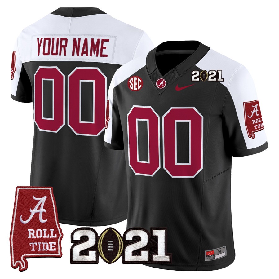 Men's Alabama Crimson Tide Custom Black Alternate F.U.S.E. With 2021 CFP National Championship & Alabama Map Patch Vapor Limited Stitched Football Jersey Men's Alabama Crimson Tide Custom Black Alternate F.U.S.E. With 2021 CFP National Championship & Alabama Map Patch Vapor Limited Stitched Football Jersey