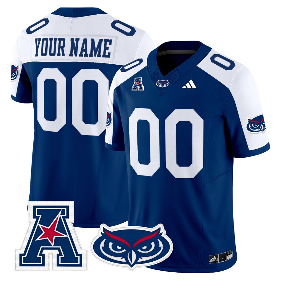 Men's Florida Atlantic Owls Custom Blue Alternate 2025 Vapor F.U.S.E. Limited Stitched Football Jersey