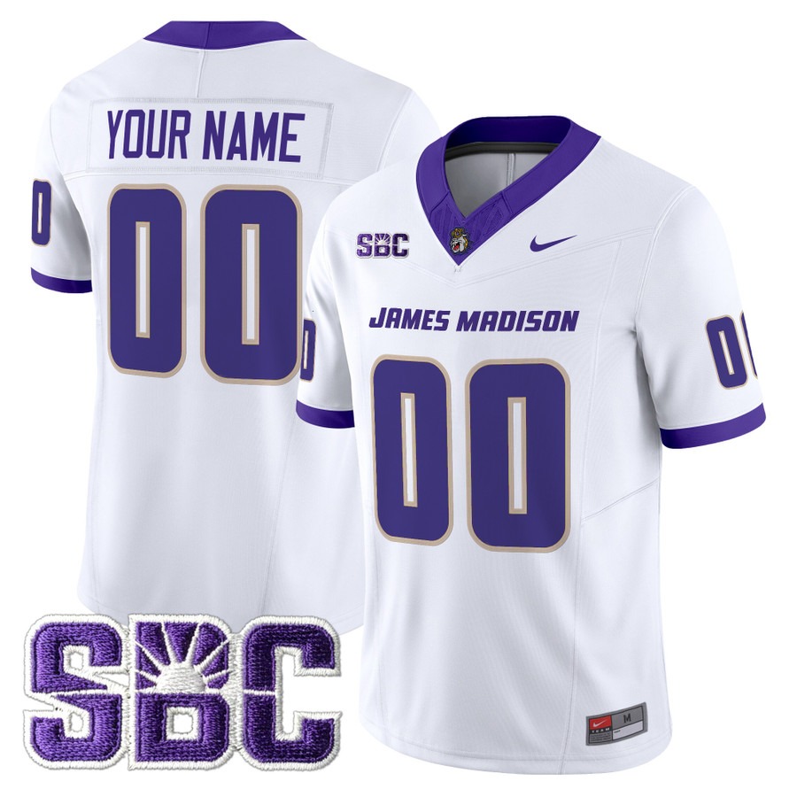 Men's James Madison Dukes Custom White F.U.S.E. 2025 Vapor Limited Stitched Football Jersey Men's James Madison Dukes Custom White F.U.S.E. 2025 Vapor Limited Stitched Football Jersey