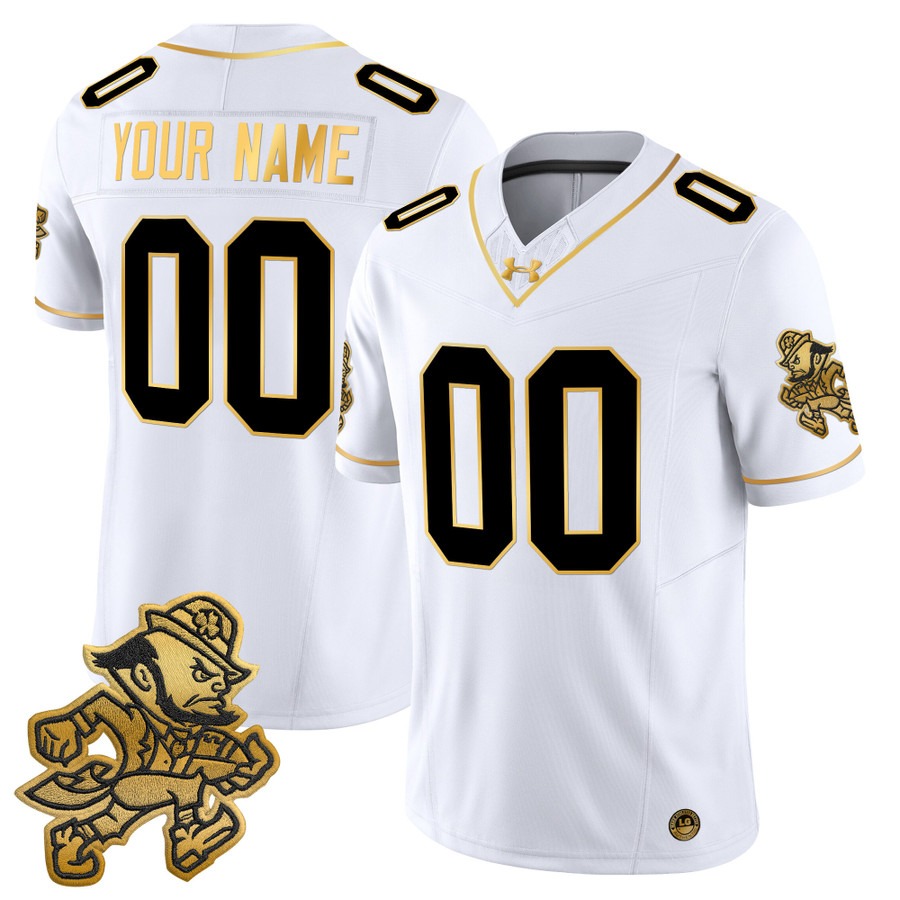 Men's Notre Dame Fighting Irish Custom Gold White 2025 'Gridiron Leprechaun Edition' Vapor F.U.S.E. Limited Stitched Football Jersey Men's Notre Dame Fighting Irish Custom Gold White 2025 'Gridiron Leprechaun Edition' Vapor F.U.S.E. Limited Stitched Football Jersey
