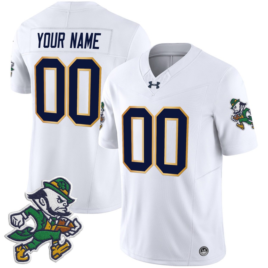 Men's Notre Dame Fighting Irish Custom 2025 'Gridiron Leprechaun Edition' Vapor F.U.S.E. Limited Stitched Football Jersey White Men's Notre Dame Fighting Irish Custom 2025 'Gridiron Leprechaun Edition' Vapor F.U.S.E. Limited Stitched Football Jersey White