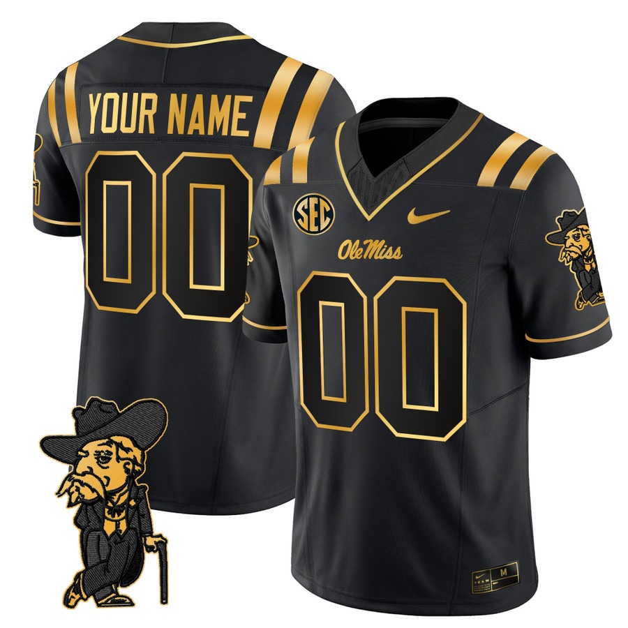 Men's Ole Miss Rebels Custom Gold Black F.U.S.E. 2025 Vapor Limited Stitched Football Jersey Men's Ole Miss Rebels Custom Gold Black F.U.S.E. 2025 Vapor Limited Stitched Football Jersey