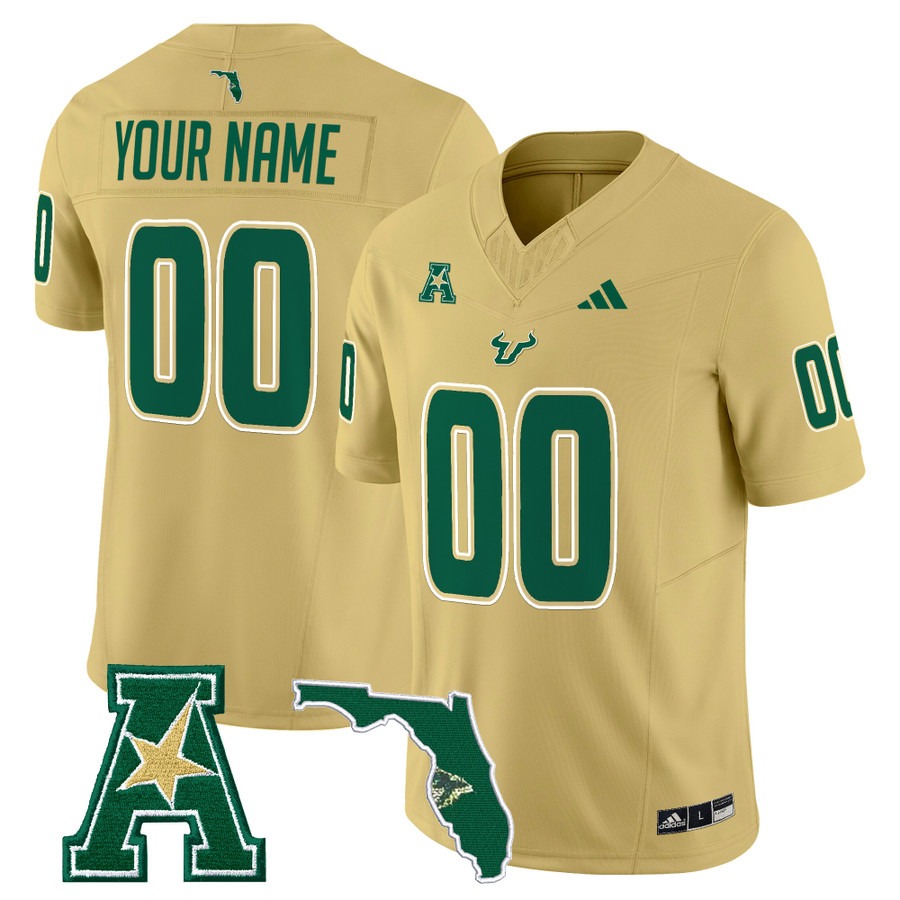 Men's South Florida Bulls Custom Gold 2025 Vapor F.U.S.E. Limited Stitched Football Jersey Men's South Florida Bulls Custom Gold 2025 Vapor F.U.S.E. Limited Stitched Football Jersey
