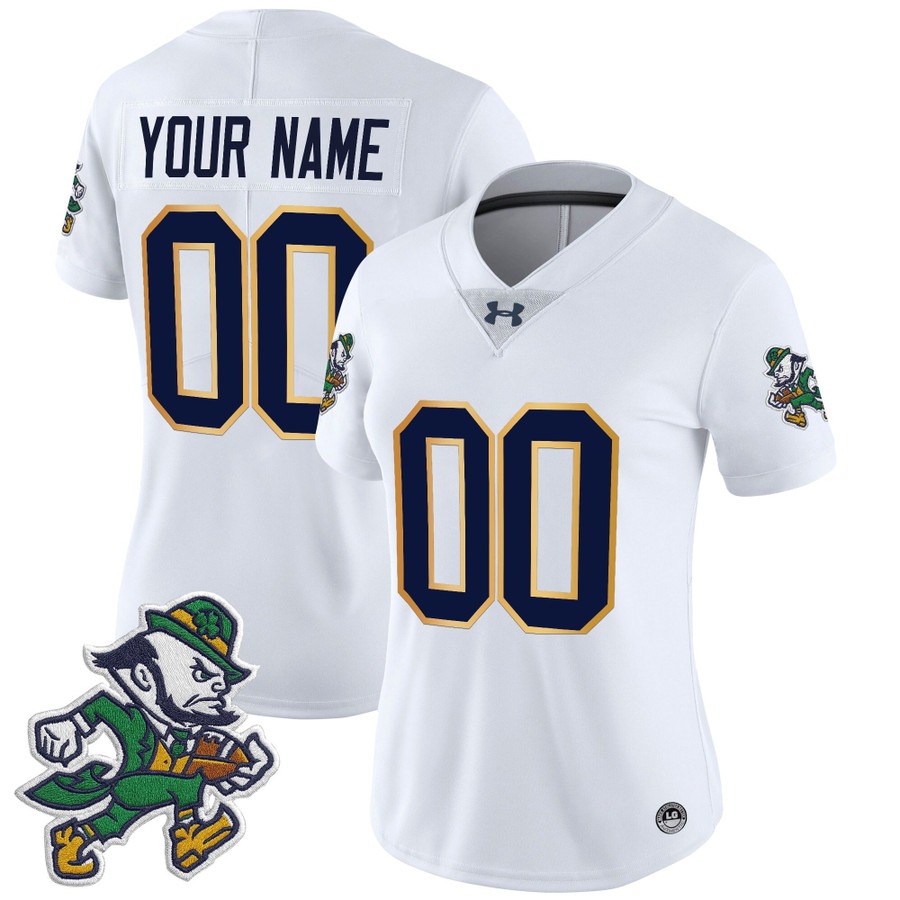Women's Notre Dame Fighting Irish Custom 2025 'Gridiron Leprechaun Edition' Vapor Limited Stitched Football Jersey White Women's Notre Dame Fighting Irish Custom 2025 'Gridiron Leprechaun Edition' Vapor Limited Stitched Football Jersey White