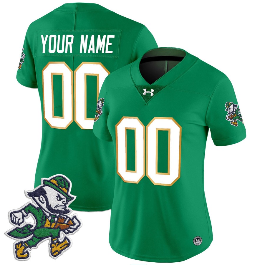 Women's Notre Dame Fighting Irish Custom 2025 'Gridiron Leprechaun Edition' Vapor Limited Stitched Football Jersey Green Women's Notre Dame Fighting Irish Custom 2025 'Gridiron Leprechaun Edition' Vapor Limited Stitched Football Jersey Green