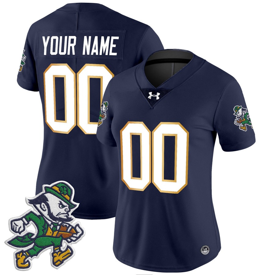 Women's Notre Dame Fighting Irish Custom 2025 'Gridiron Leprechaun Edition' Vapor Limited Stitched Football Jersey Navy Women's Notre Dame Fighting Irish Custom 2025 'Gridiron Leprechaun Edition' Vapor Limited Stitched Football Jersey Navy
