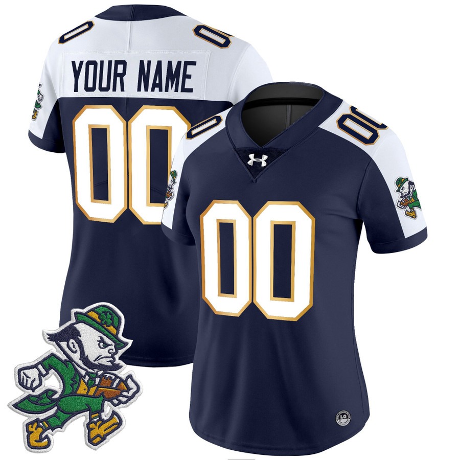 Women's Notre Dame Fighting Irish Custom 2025 'Gridiron Leprechaun Edition' Vapor Limited Stitched Football Jersey Navy Alternate Women's Notre Dame Fighting Irish Custom 2025 'Gridiron Leprechaun Edition' Vapor Limited Stitched Football Jersey Navy Alternate