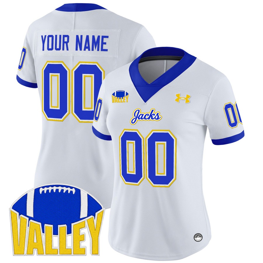 Women's South Dakota State Jackrabbits Custom White 2025 Vapor Limited Stitched Football Jersey