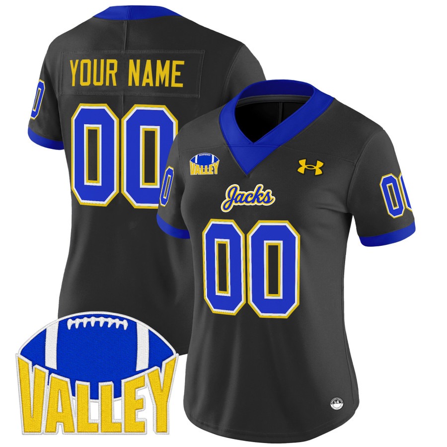 Women's South Dakota State Jackrabbits Custom Black 2025 Vapor Limited Stitched Football Jersey