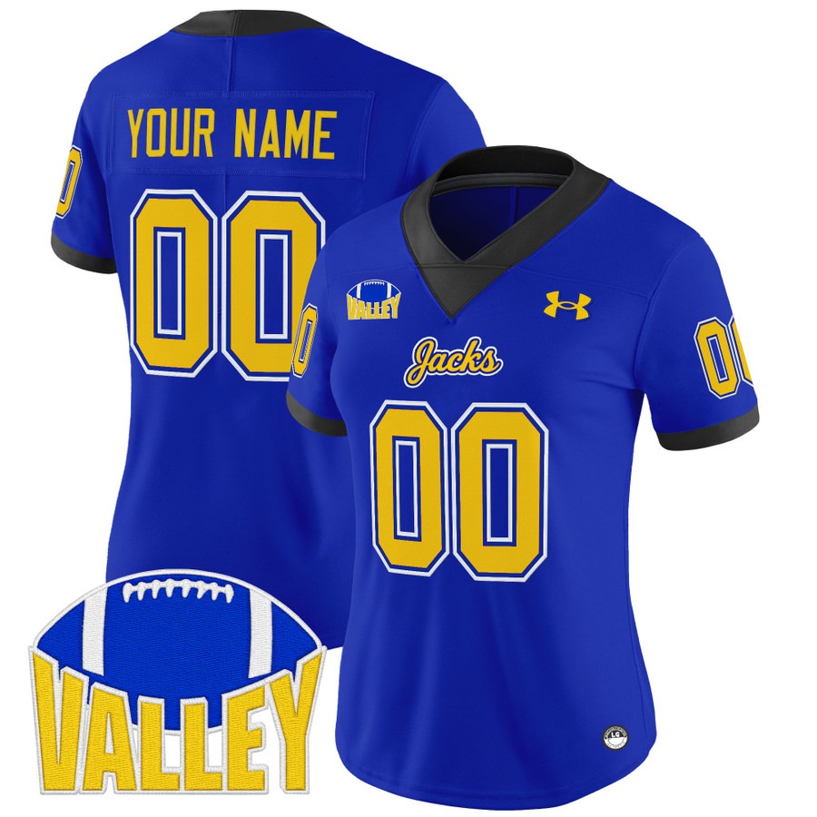 Women's South Dakota State Jackrabbits Custom Blue 2025 Vapor Limited Stitched Football Jersey