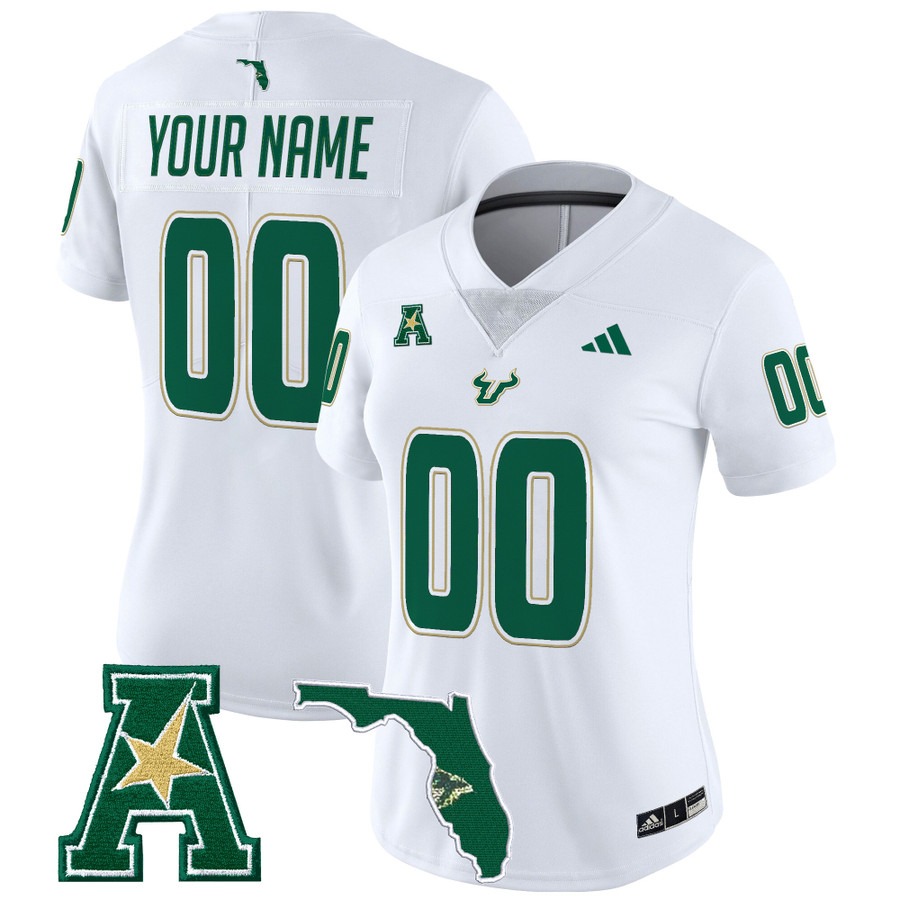 Women's South Florida Bulls Custom White 2025 Vapor Limited Stitched Football Jersey Women's South Florida Bulls Custom White 2025 Vapor Limited Stitched Football Jersey