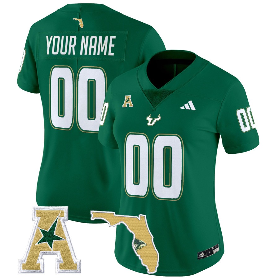 Women's South Florida Bulls Custom Green 2025 Vapor Limited Stitched Football Jersey Women's South Florida Bulls Custom Green 2025 Vapor Limited Stitched Football Jersey
